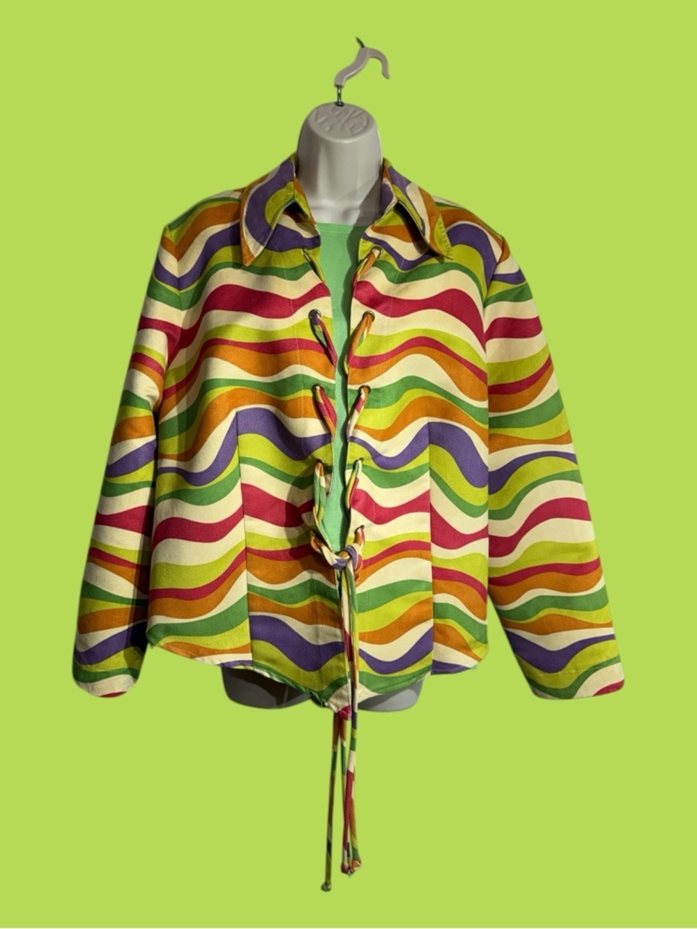 Annalese Women's Multi Color Jacket 14 Retro 70s Disco‎ Hippie Punchy Western